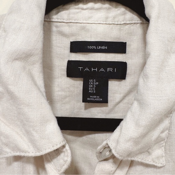 Linen Tan Cream Shirt Dress - Picture 2 of 4